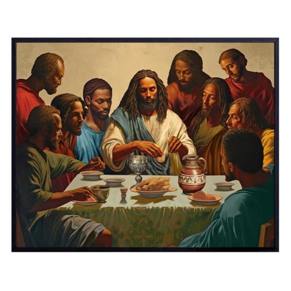 FIO African American JESUS Last Supper Poster Decorative Painting Canvas Wall Art Living Room Posters Bedroom Painting 16x24inch(40x60cm